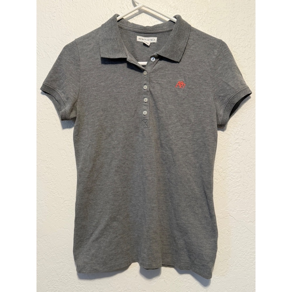 Aeropostale Womens Gray A87 Logo Short Sleeve Polo Shirt Style 4163 Size L